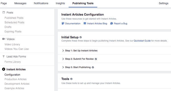 herramientas de publicación de facebook artículos instantáneos