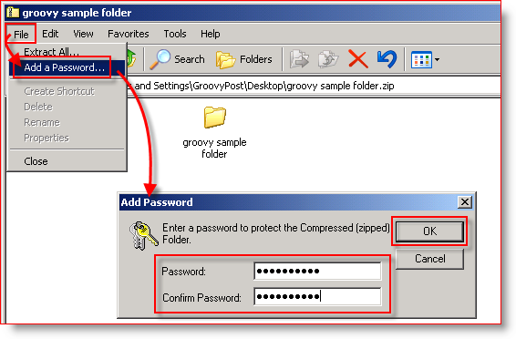 Compresión incorporada Windows XP - Agregar contraseña