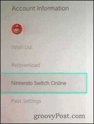 Información de la cuenta de Nintendo Switch