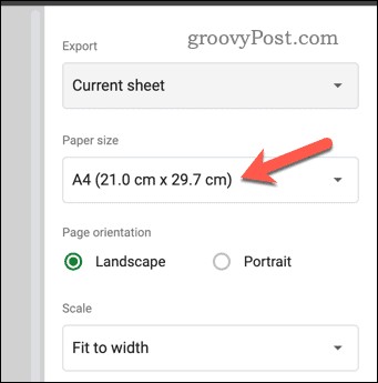 Establecer el tamaño del papel en la vista previa de impresión de Hojas de cálculo de Google