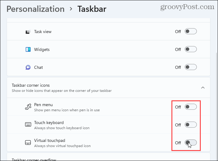 Ocultar los iconos de la esquina de la barra de tareas en Windows 11