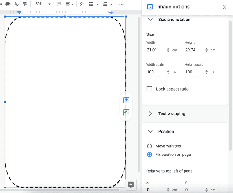 Cambiar el tamaño de una imagen de fondo en Google Docs