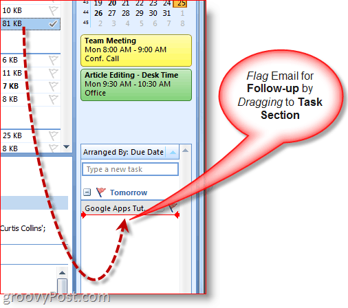 Barra Tareas pendientes de Outlook 2007: arrastre el correo electrónico para crear una tarea