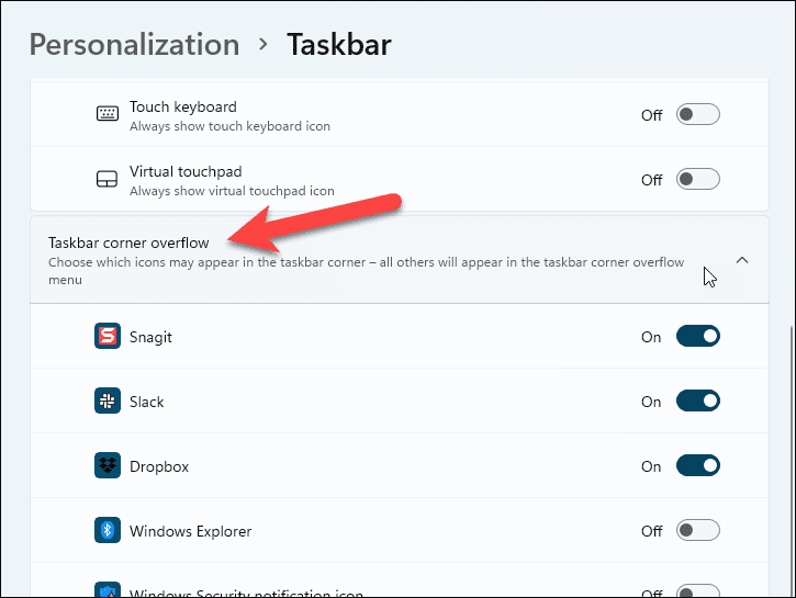 Ocultar los iconos de desbordamiento de la esquina de la barra de tareas en Windows 11