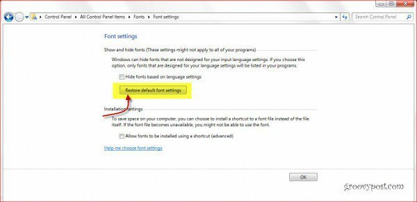 Restaurar las fuentes de Windows 7 a la configuración predeterminada