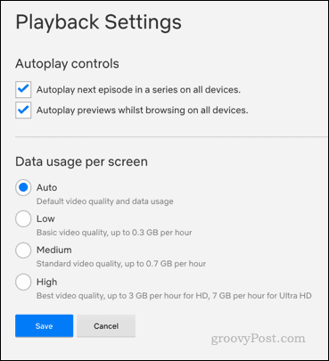 Opciones de configuración de reproducción de Netflix