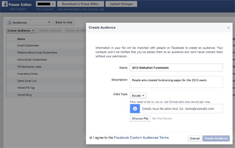 creando una audiencia personalizada de facebook
