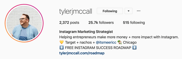 Ejemplo de foto de perfil e información de biografía de Instagram Business por @tylerjmccall.