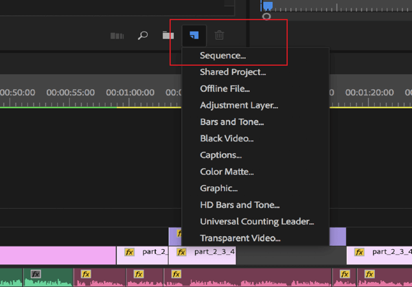 Opción para editar una secuencia en Adobe Premier Pro.