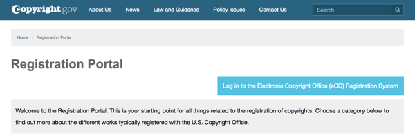 Utilice el portal de registro en Copyright.gov para guiarlo a través del proceso.