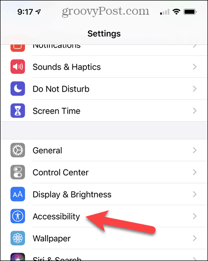 Toque Accesibilidad en la pantalla de Configuración del iPhone
