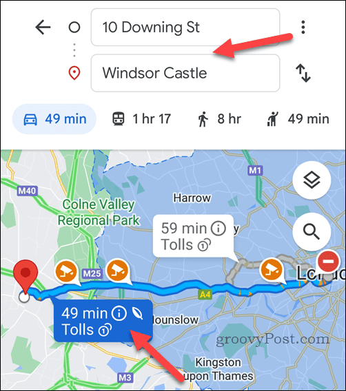 Seleccionar destino y ruta en Google Maps en el móvil