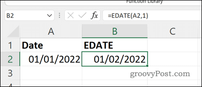 El resultado de una fórmula EDATE en Excel