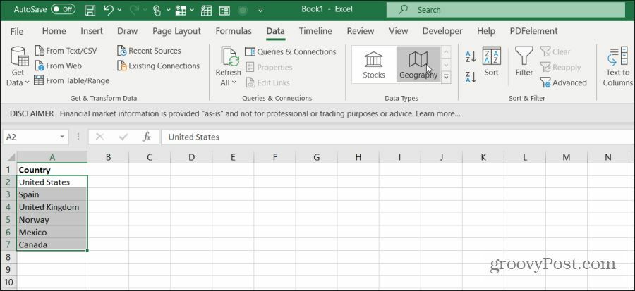 seleccione países en excel