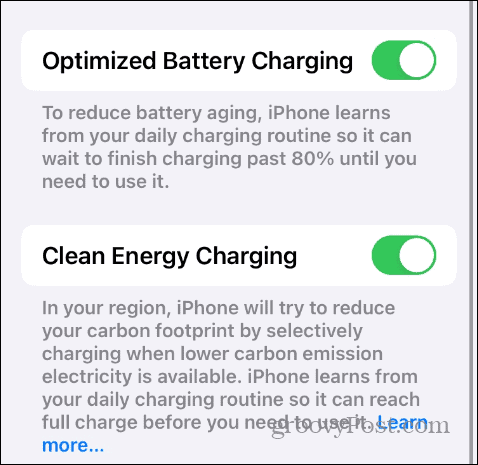 Configuración de carga de batería en iOS