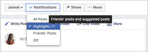Administra las notificaciones de grupos de Facebook.