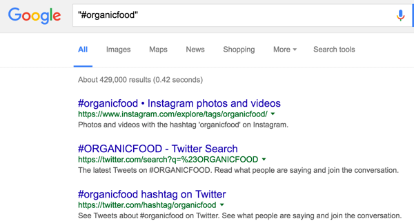 Utilice la búsqueda de Google para investigar hashtags.