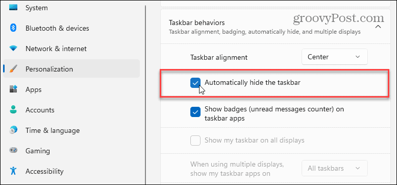 Ocultar automáticamente la barra de tareas de Windows 11.