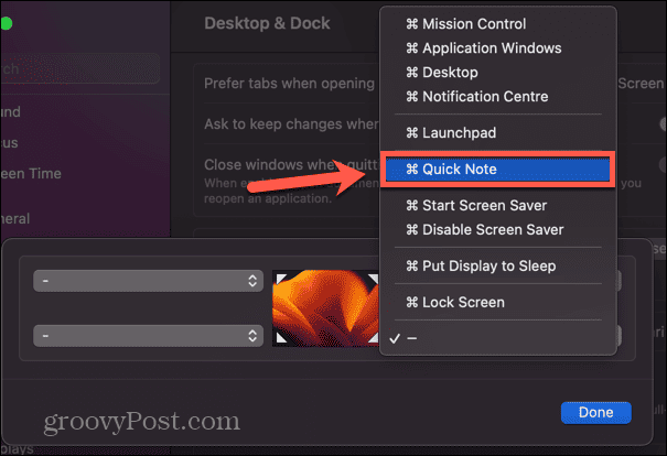 Opciones de teclas de acceso rápido de Mac Hot Corners