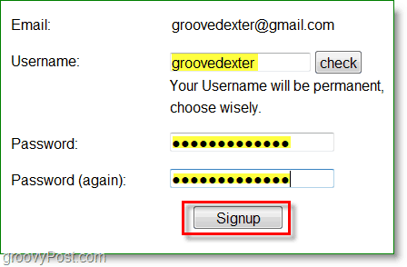 Captura de pantalla de Gravatar: ingrese un nombre de usuario y contraseña