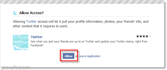 Haga clic para permitir que Twitter acceda a su cuenta de Facebook