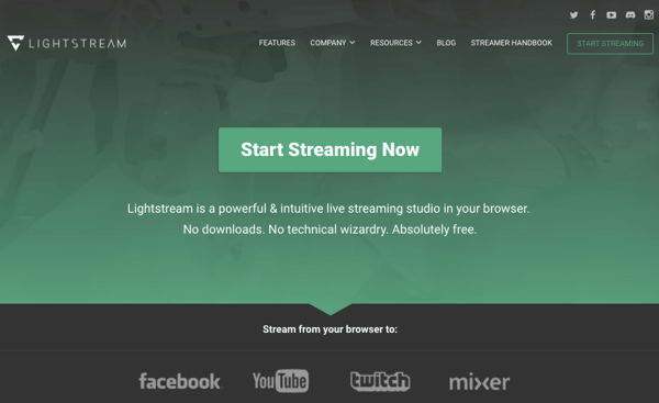 Lightstream le permite traer invitados y compartir su pantalla, así como agregar gráficos, imágenes y videos.