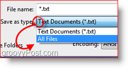 Seleccionar "Todos los archivos" como tipo de archivo