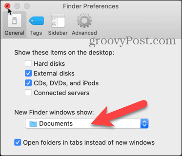 Haga clic en la lista desplegable Mostrar ventanas del nuevo buscador en Preferencias del buscador en su Mac