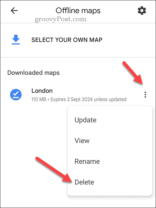 Eliminar un mapa de Google Maps sin conexión