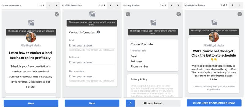 Los anuncios de clientes potenciales de Facebook crean una nueva opción de formulario de clientes potenciales para obtener una vista previa de la configuración y las opciones del formulario de clientes potenciales antes de la publicación
