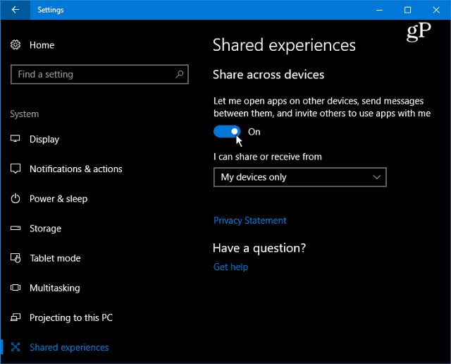 Cómo habilitar y usar experiencias compartidas en Windows 10