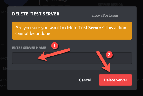 Confirmar la eliminación del servidor de Discord