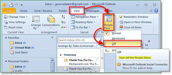 Cómo desactivar el panel de personas en Microsoft Office Outlook 2010