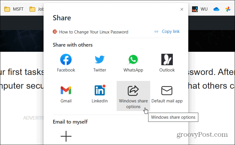 Opción de compartir de Windows Uso compartido cercano