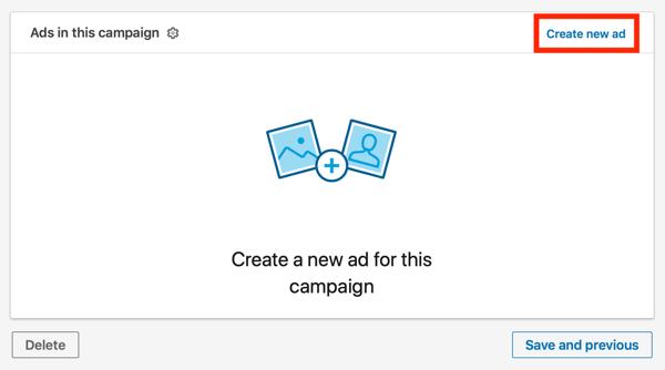 Cómo crear un anuncio de texto de LinkedIn, paso 11, crear un nuevo anuncio