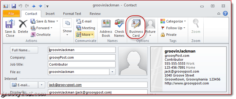 Editar tarjeta de presentación en Outlook 2010