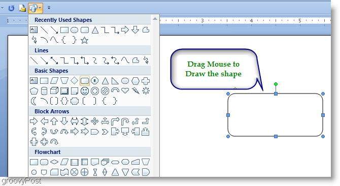 Microsoft Word 2007 Dibuje la forma arrastrando el mouse