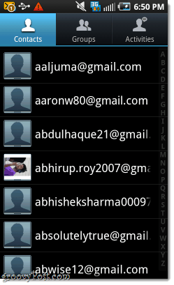 toneladas de contactos de correo electrónico en un teléfono Android