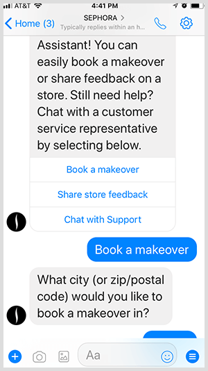 Con un bot de Messenger, Sephora califica a los clientes potenciales para las citas de cambio de imagen.
