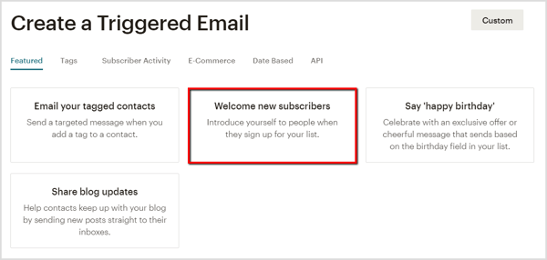 Crea un correo electrónico de bienvenida para los nuevos suscriptores en Mailchimp.