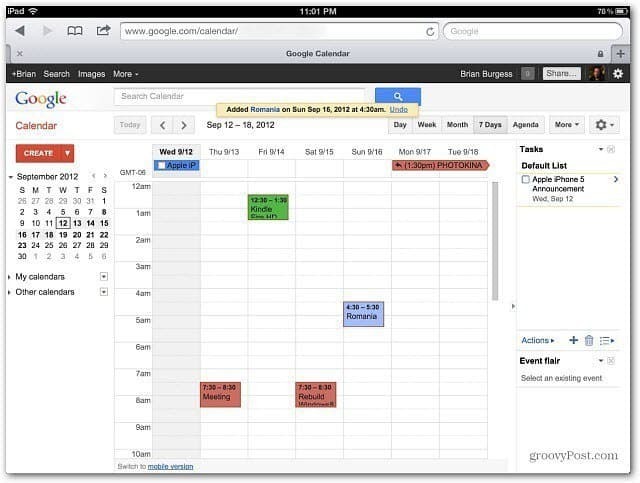 Google Calendar iPad