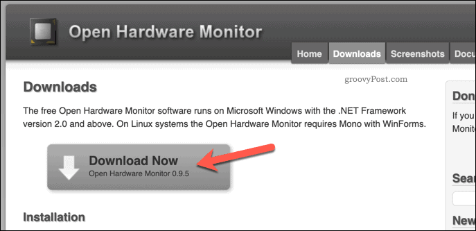 Abra la página de descarga del monitor de hardware