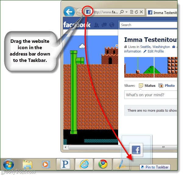 arrastre el icono a la barra de tareas para anclar el sitio web ie9 