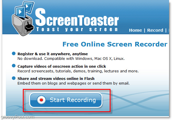 iniciar una grabación de captura de pantalla usando screentoaster