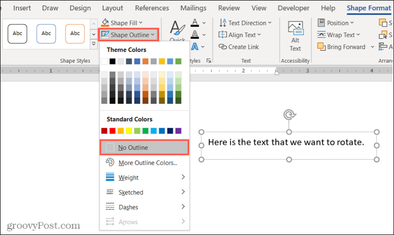 Quitar el contorno de un cuadro de texto en Word