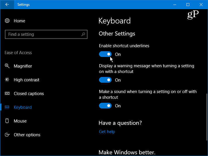 Haga que Windows 10 subraye y resalte las teclas de acceso directo del menú