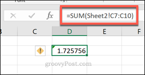 Una fórmula de Excel SUM usando un rango de celdas de una hoja de trabajo diferente