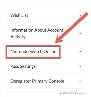 Configuración del sitio web de Nintendo Switch Online