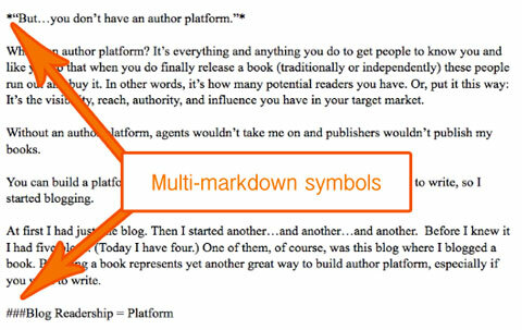 símbolos multimarkdown en el texto