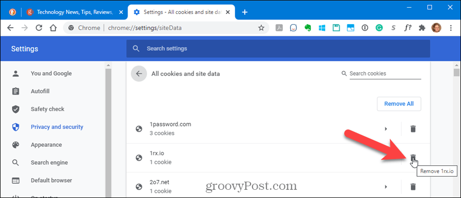 Eliminar cookies para un sitio en Chrome